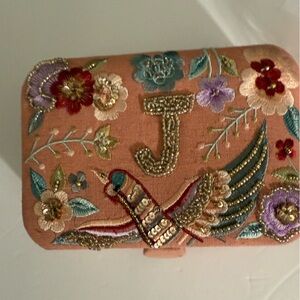 Embroidered Floral and Bird  jewelry box